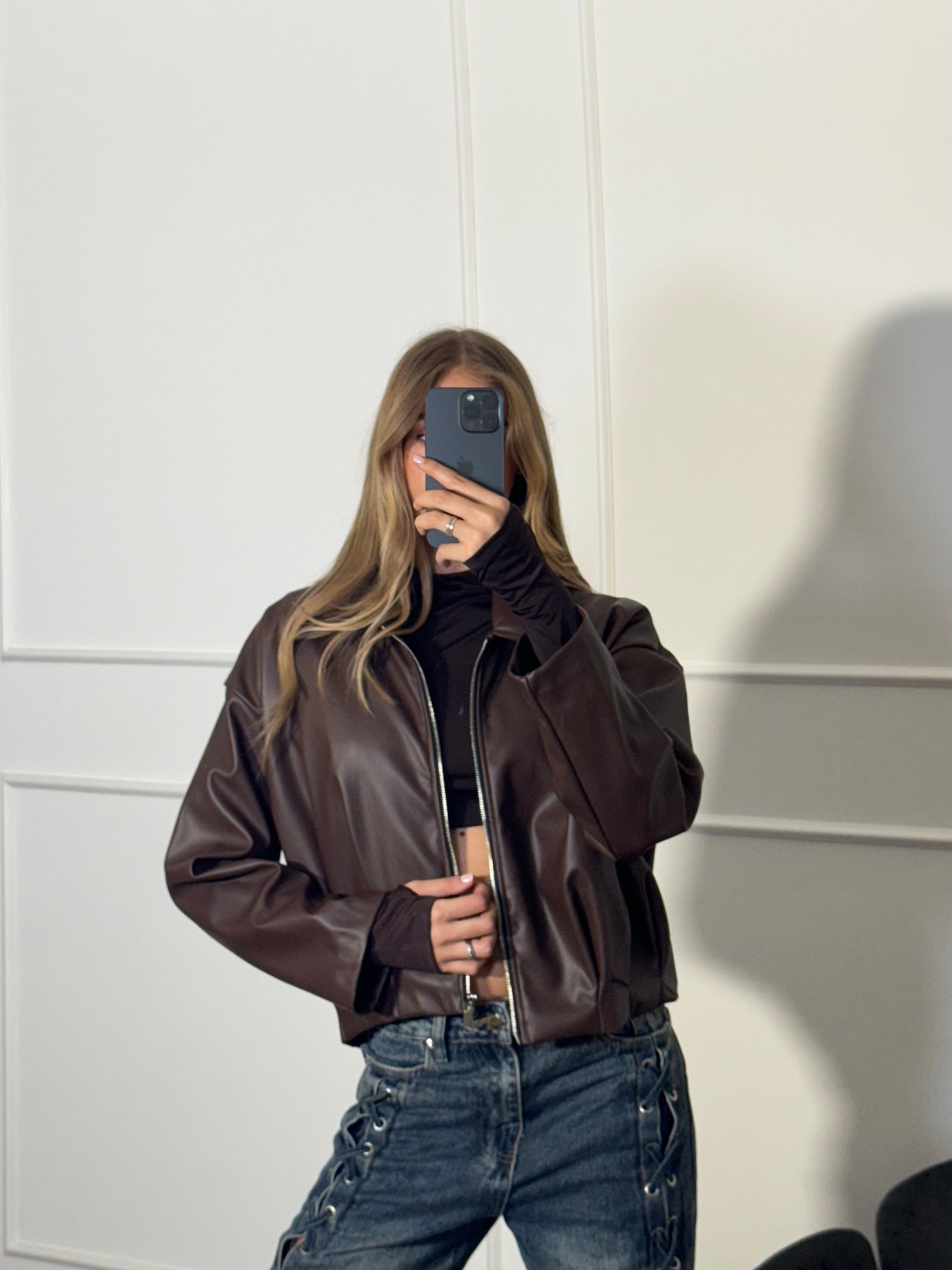 Bomber ecopelle moro