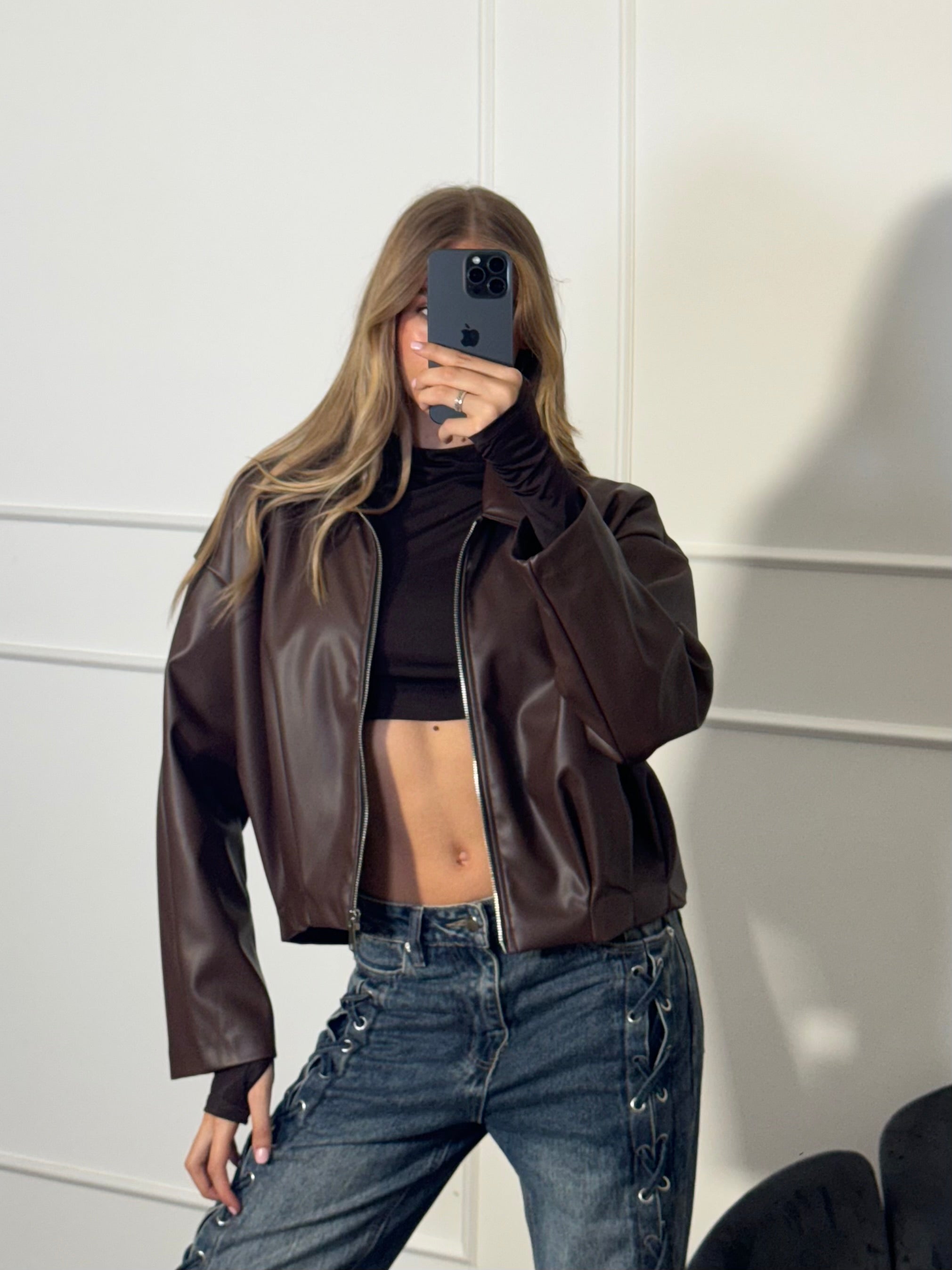 Bomber ecopelle moro