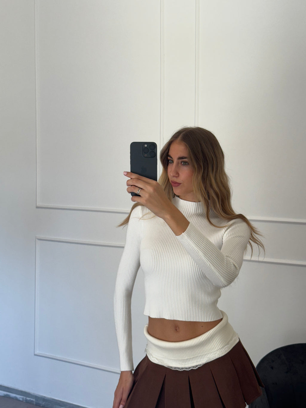 Maglia crop a costine