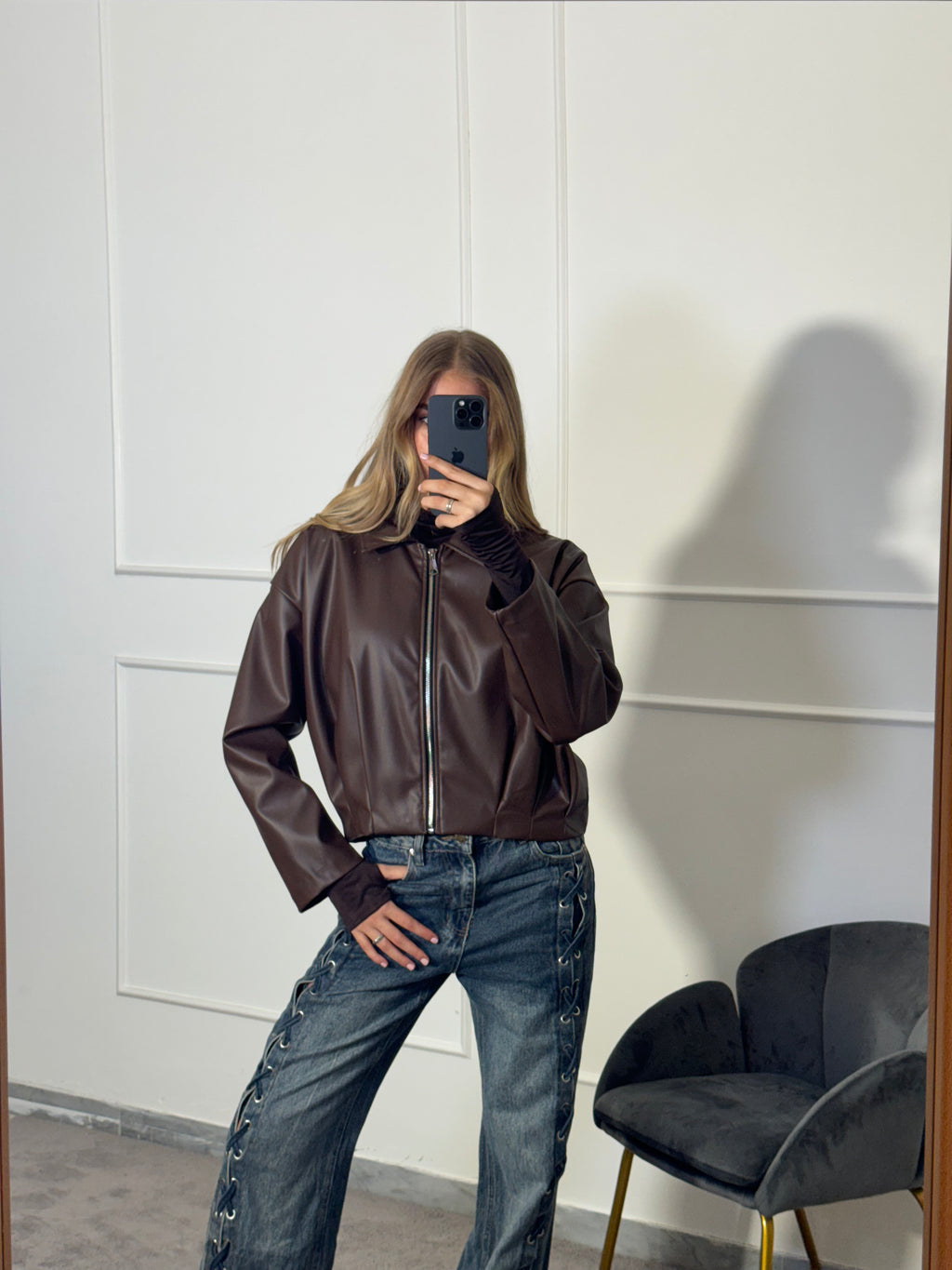 Bomber ecopelle moro